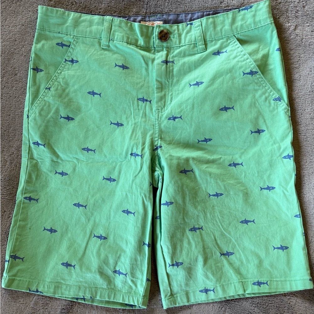 Boys Size 14 Cat & Jack Green Shorts with Navy Shark Pattern